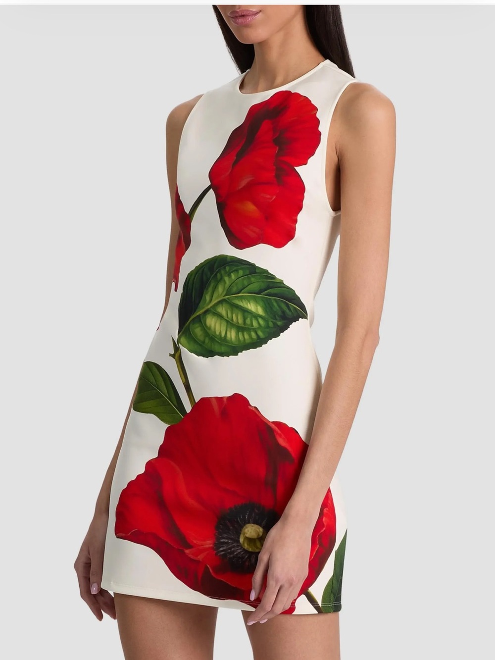 NWT Alice + Olivia Cream Wynell Mini Dress with Red Poppy Print